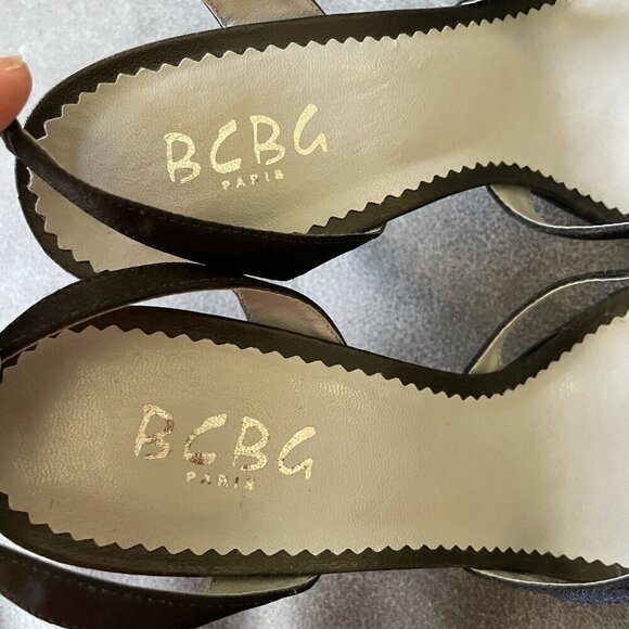 Y2K BCBG Satin Black Leather Rhinestone Slingback Heels Women’s‎ 8.5 vintage - Picture 6 of 14